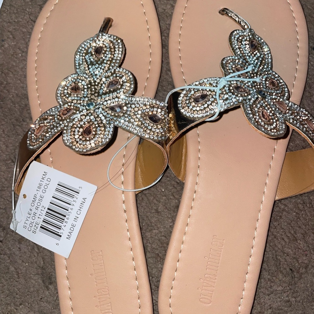Olivia Miller Gold Embellished Thong Sandals